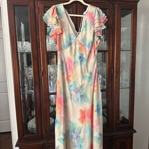 Taylor Multicolor Ruffle Sleeve Maxi Dress